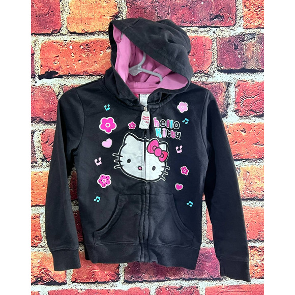Hello Kitty Girls Zip Up Hoodie in Black Pink Size 4T - Picture 1 of 4